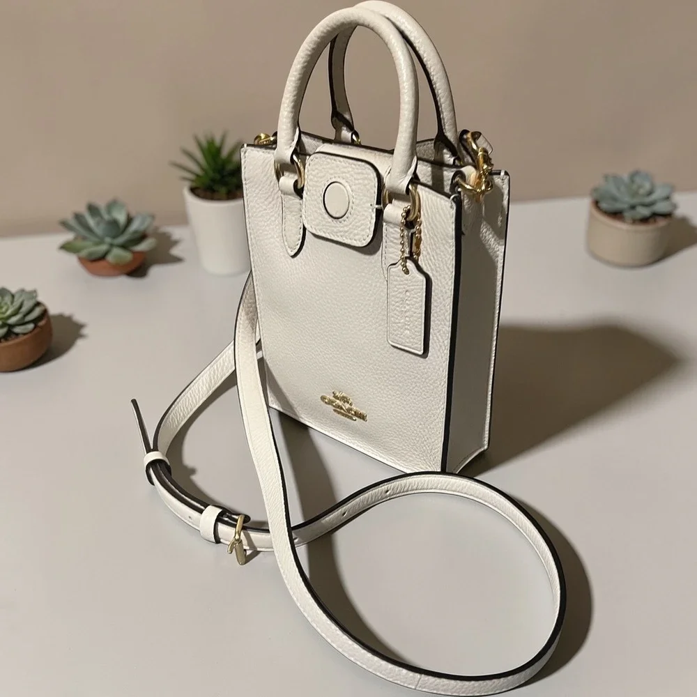 Coach North South Mini Tote Women Small White Excellent Pebbled‎ Leather Bag